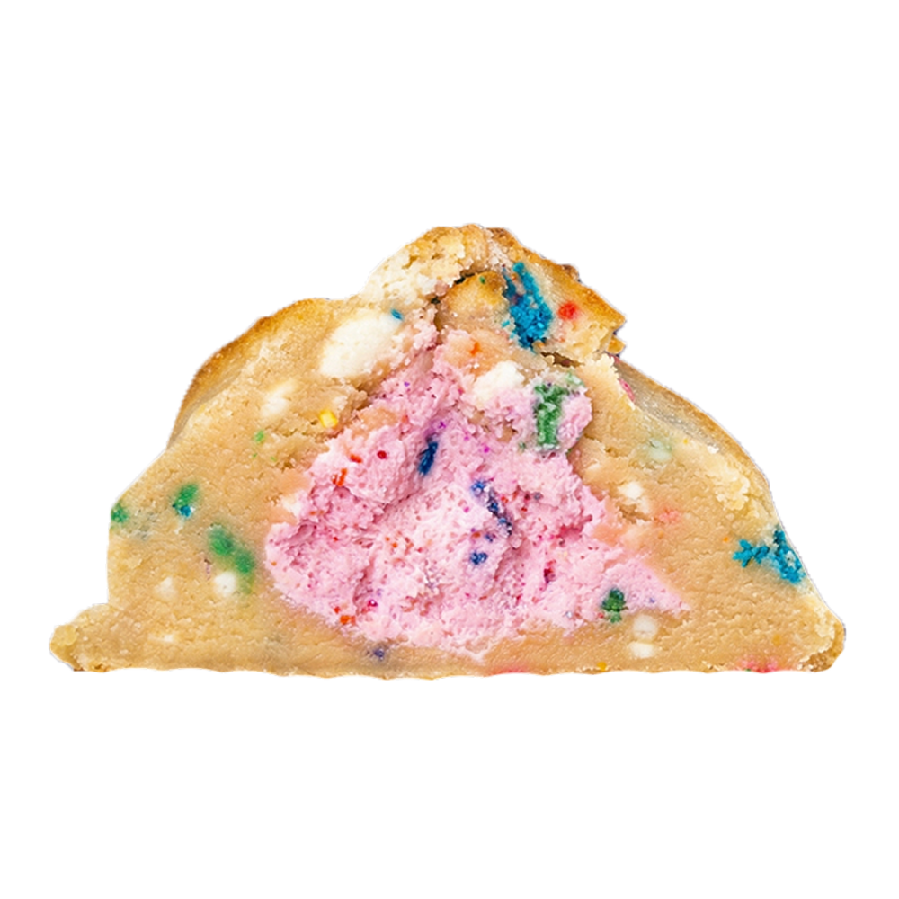 Caked Up cookie broken open to show the cake pop center