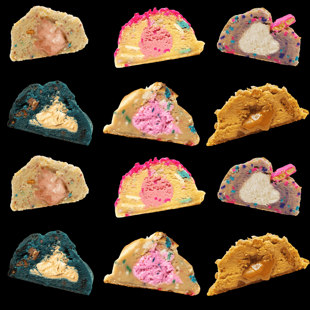 a group of colorful food