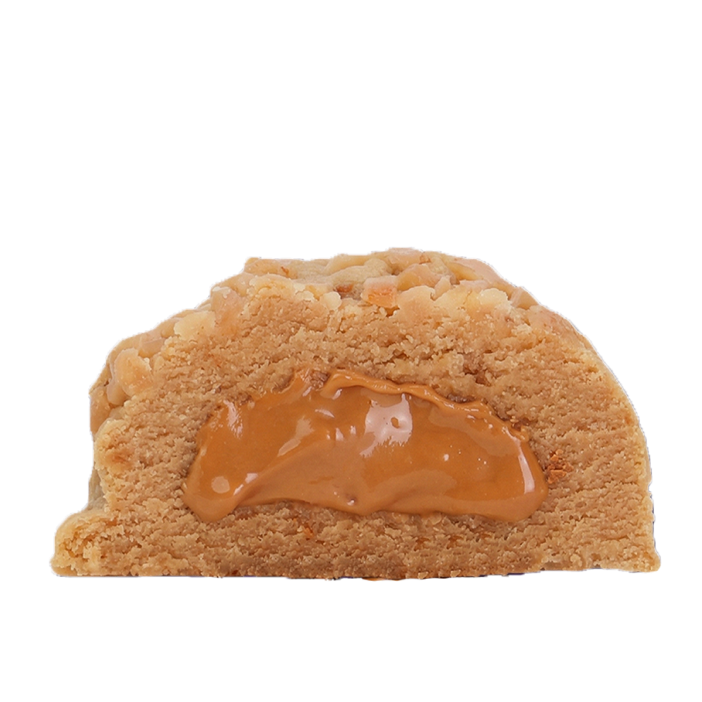 Lettie Doughkie cookie broken open to show the cookie butter center