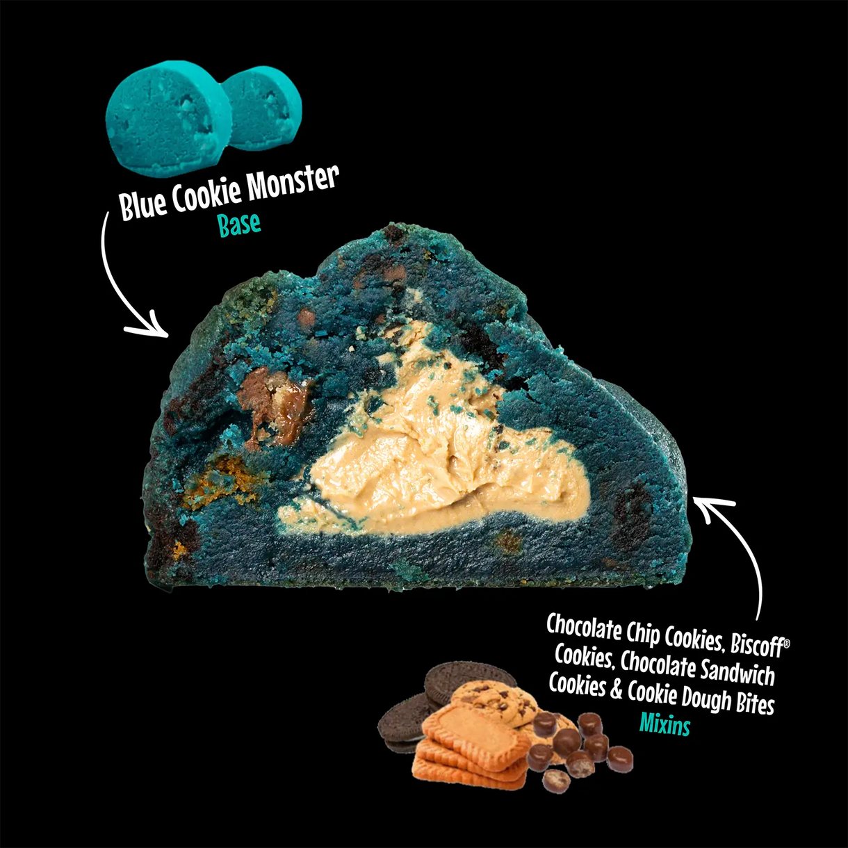 a blue cookie with a cream filling