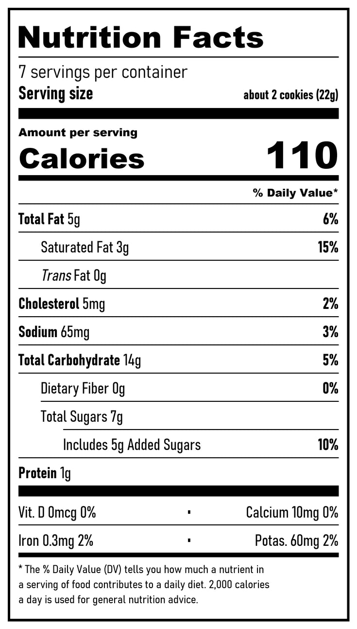 Cookies Anonymous Nutrition Facts label